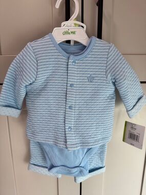 Little Me Blue Striped Baby 3 Piece Set 3 Months